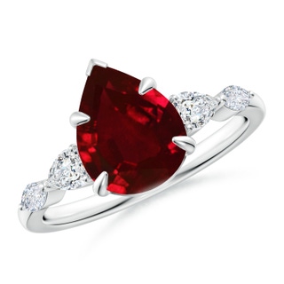 10x8mm AAAA Pear-Shaped Ruby Side Stone Engagement Ring in P950 Platinum