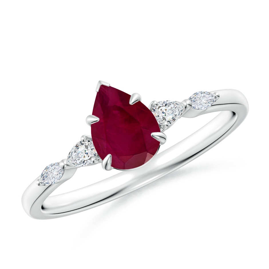 7x5mm A Pear-Shaped Ruby Side Stone Engagement Ring in White Gold 