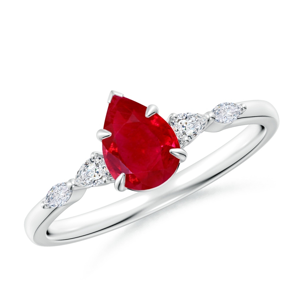 7x5mm AAA Pear-Shaped Ruby Side Stone Engagement Ring in White Gold