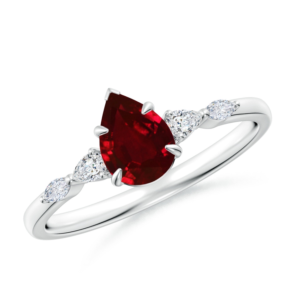 7x5mm AAAA Pear-Shaped Ruby Side Stone Engagement Ring in P950 Platinum 