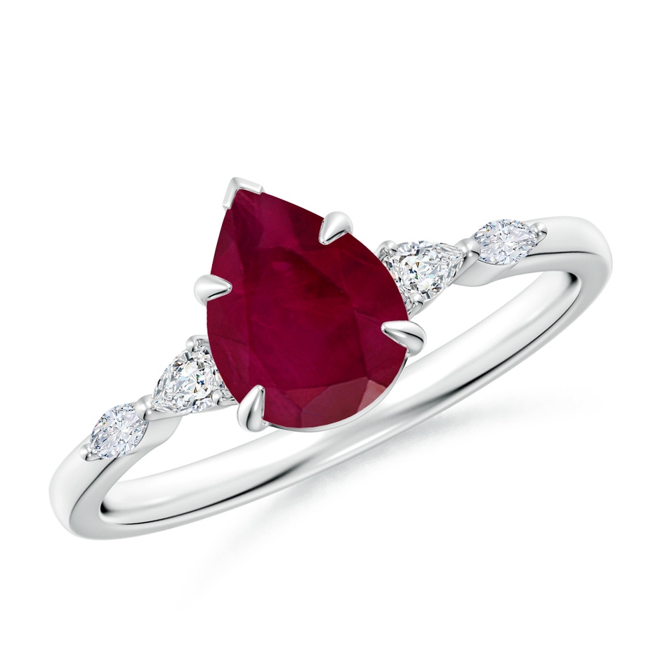 8x6mm A Pear-Shaped Ruby Side Stone Engagement Ring in White Gold 