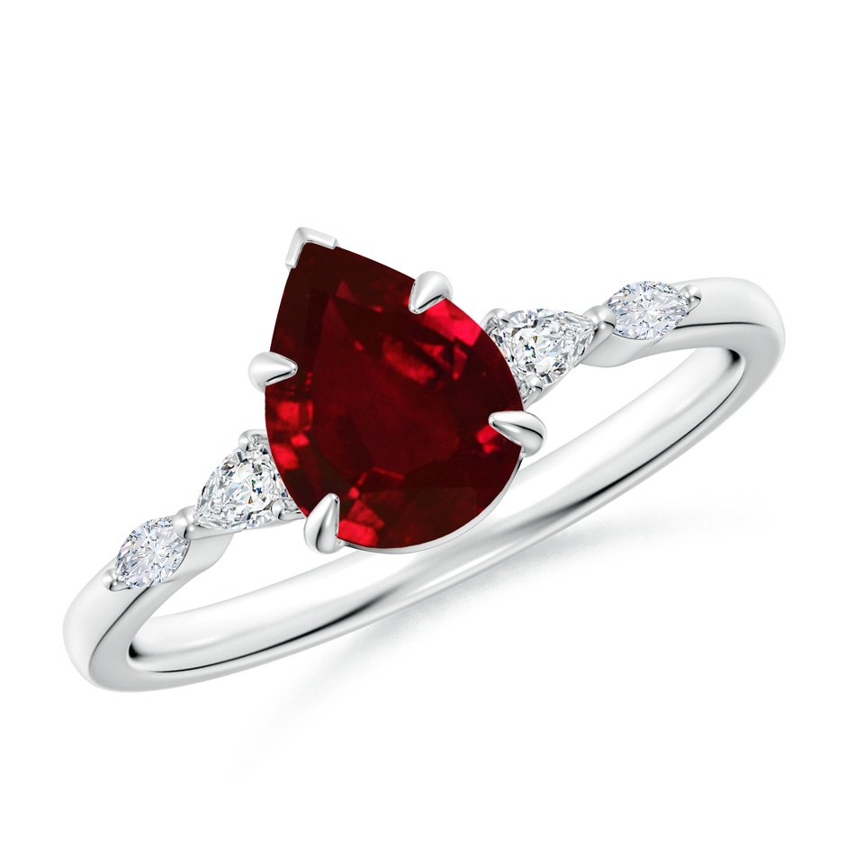 8x6mm AAAA Pear-Shaped Ruby Side Stone Engagement Ring in P950 Platinum 
