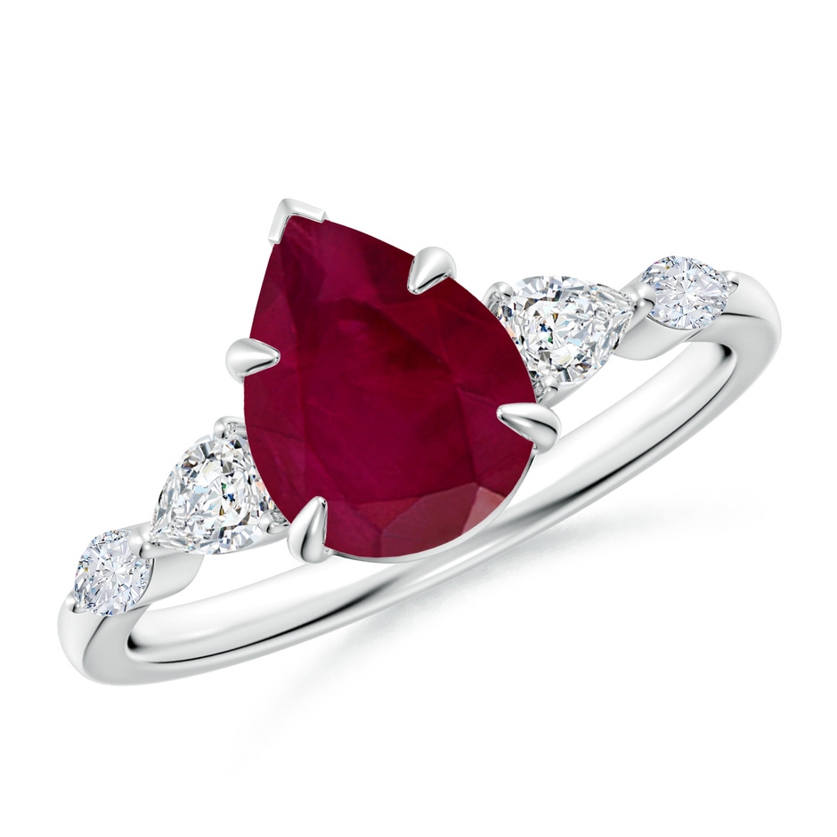 9x7mm A Pear-Shaped Ruby Side Stone Engagement Ring in White Gold 