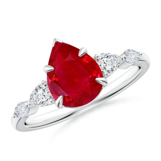 9x7mm AAA Pear-Shaped Ruby Side Stone Engagement Ring in P950 Platinum