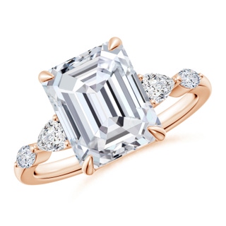 10x7.5mm HSI2 Emerald-Cut Diamond Side Stone Engagement Ring in Rose Gold