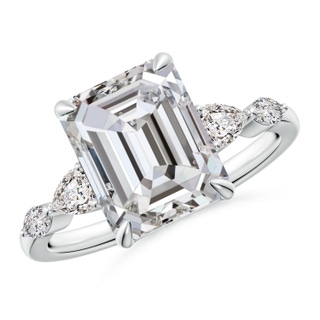 10x7.5mm IJI1I2 Emerald-Cut Diamond Side Stone Engagement Ring in P950 Platinum