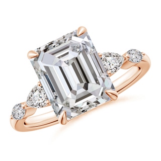 10x7.5mm IJI1I2 Emerald-Cut Diamond Side Stone Engagement Ring in Rose Gold