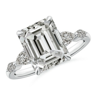 10x7.5mm KI3 Emerald-Cut Diamond Side Stone Engagement Ring in P950 Platinum