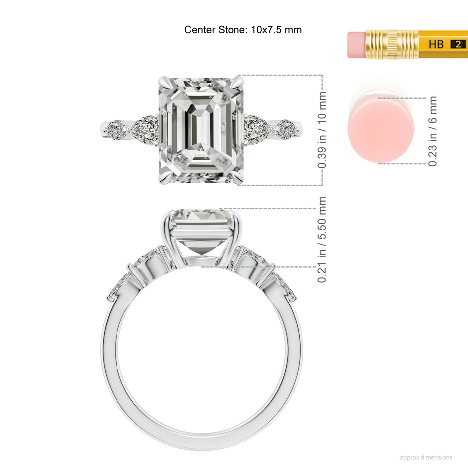 10x7.5mm KI3 Emerald-Cut Diamond Side Stone Engagement Ring in P950 Platinum ruler