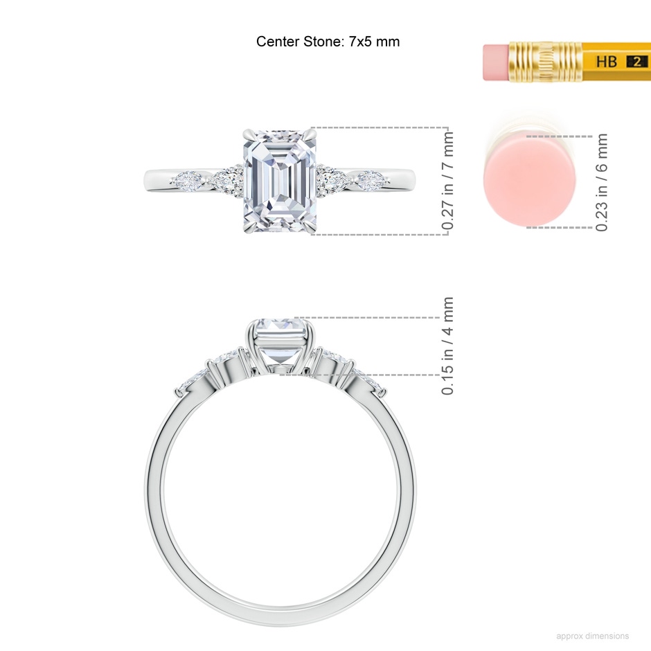 7x5mm GVS2 Emerald-Cut Diamond Side Stone Engagement Ring in P950 Platinum ruler