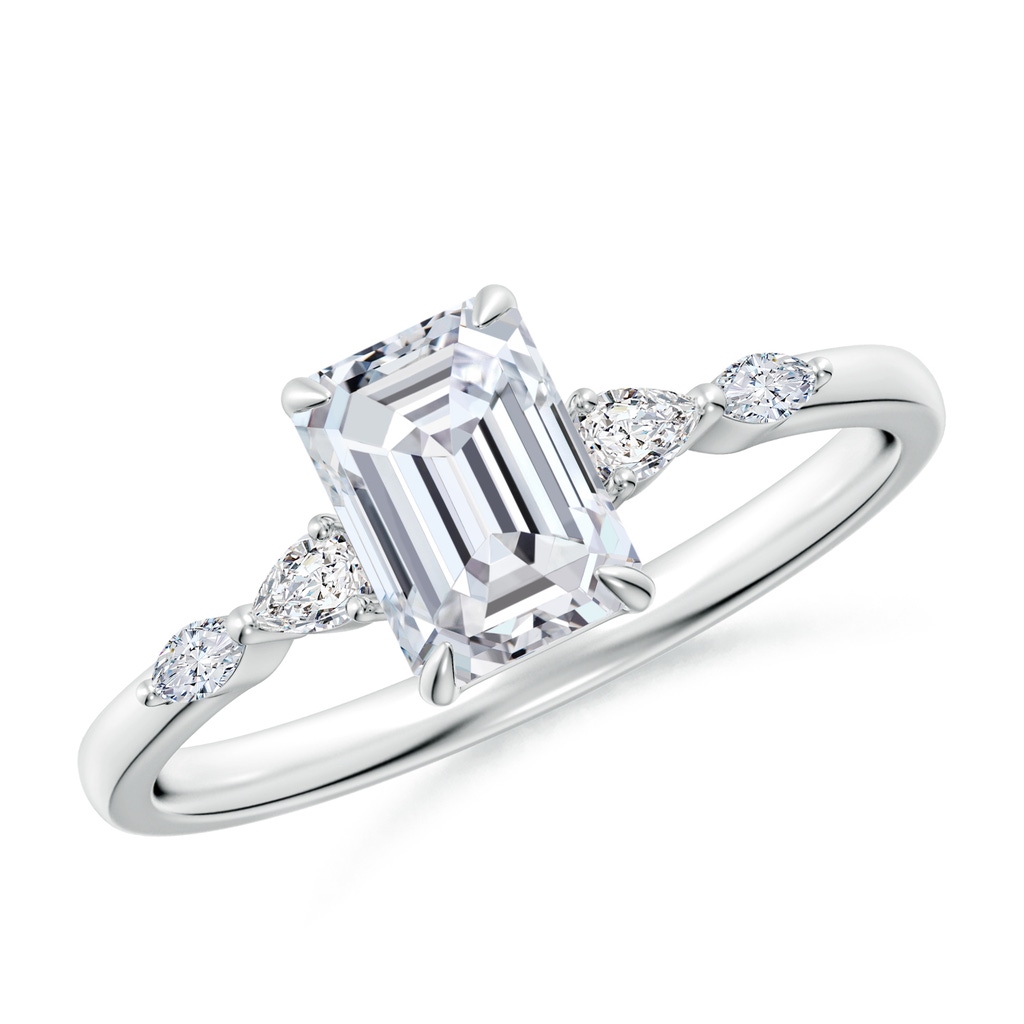 7x5mm HSI2 Emerald-Cut Diamond Side Stone Engagement Ring in White Gold
