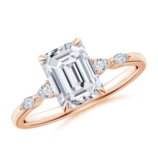 8x6mm HSI2 Emerald-Cut Diamond Side Stone Engagement Ring in Rose Gold