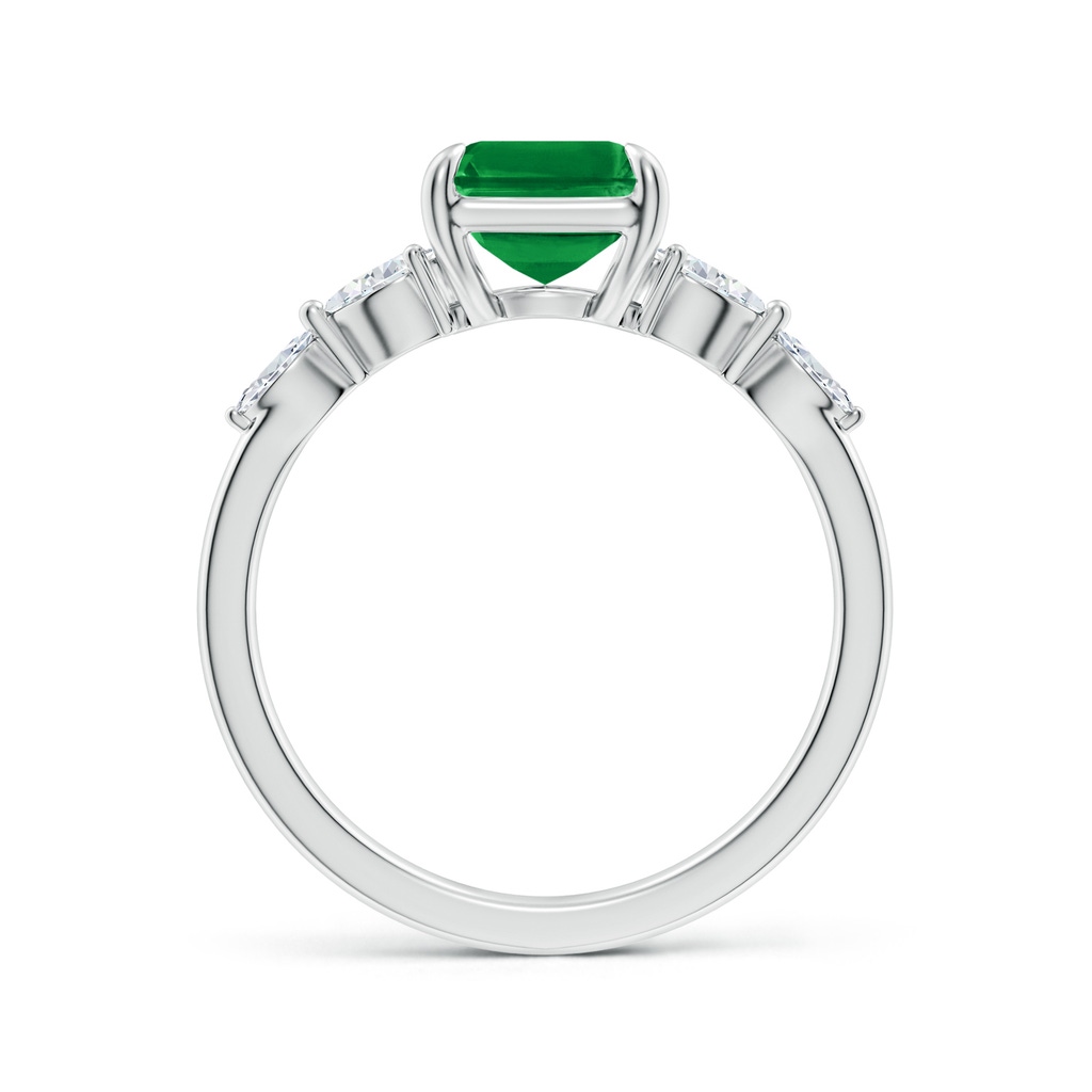 9x7mm AAA Emerald-Cut Emerald Side Stone Engagement Ring in White Gold Side 199
