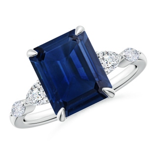 10x8mm AAA Emerald-Cut Blue Sapphire Side Stone Engagement Ring in P950 Platinum