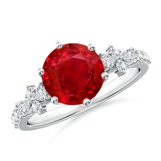 8mm AAA Round Ruby Side Stone Engagement Ring with Accents in P950 Platinum