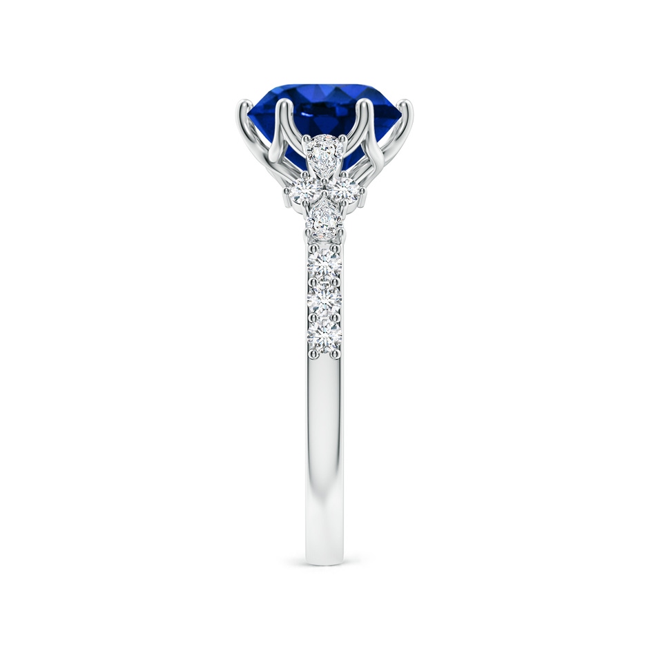 8mm Lab-Grown Round Blue Sapphire Side Stone Engagement Ring with Accents in White Gold side 299