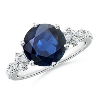 9mm AA Round Blue Sapphire Side Stone Engagement Ring with Accents in P950 Platinum