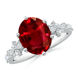 10x8mm AAAA Oval Ruby Side Stone Engagement Ring with Accents in P950 Platinum