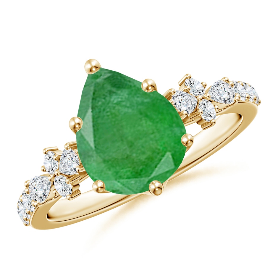 10x8mm A Pear-Shaped Emerald Side Stone Engagement Ring with Accents in Yellow Gold 