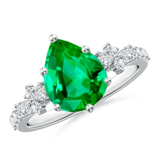 10x8mm AAA Pear-Shaped Emerald Side Stone Engagement Ring with Accents in P950 Platinum