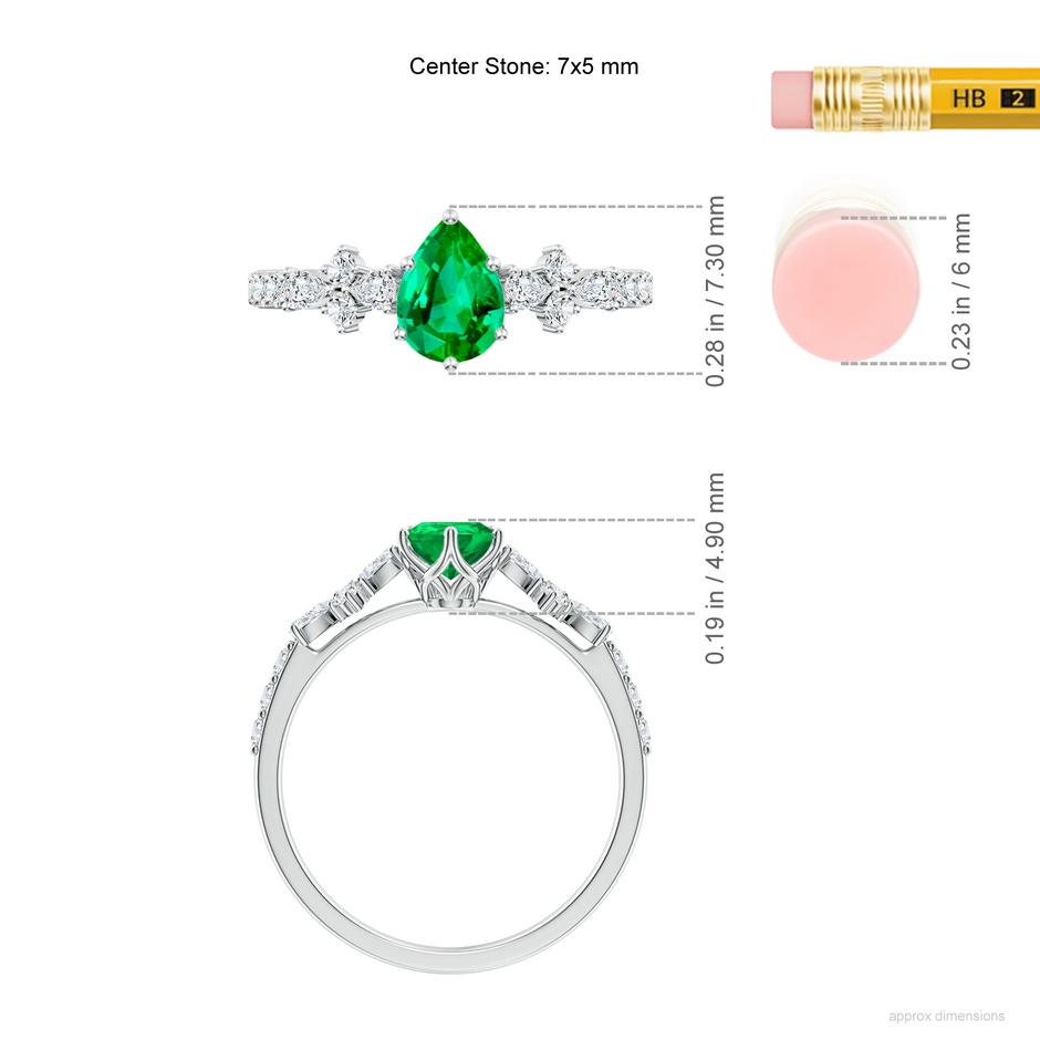 7x5mm AAA Pear-Shaped Emerald Side Stone Engagement Ring with Accents in P950 Platinum ruler