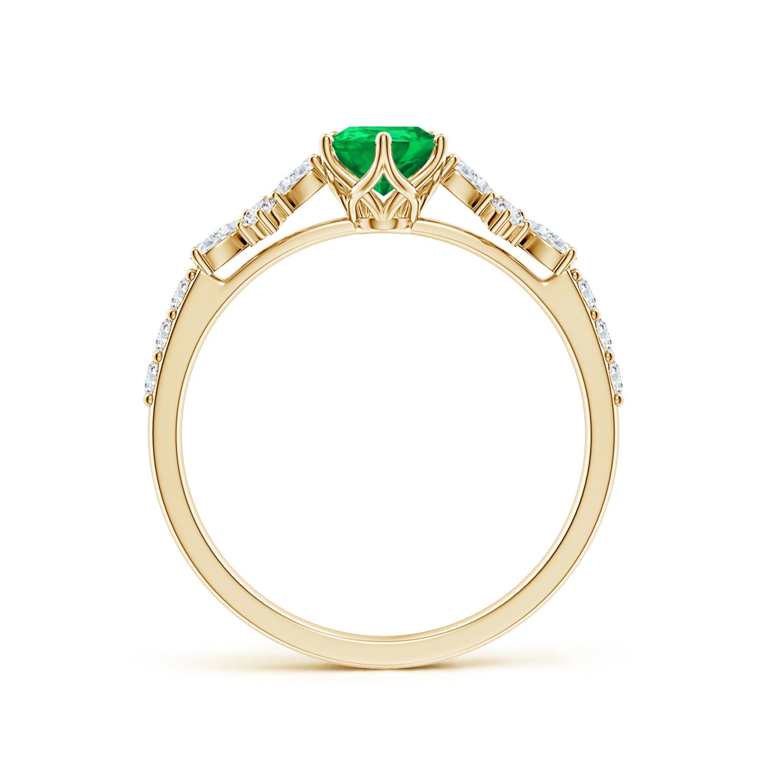 7x5mm AAA Pear-Shaped Emerald Side Stone Engagement Ring with Accents in Yellow Gold
