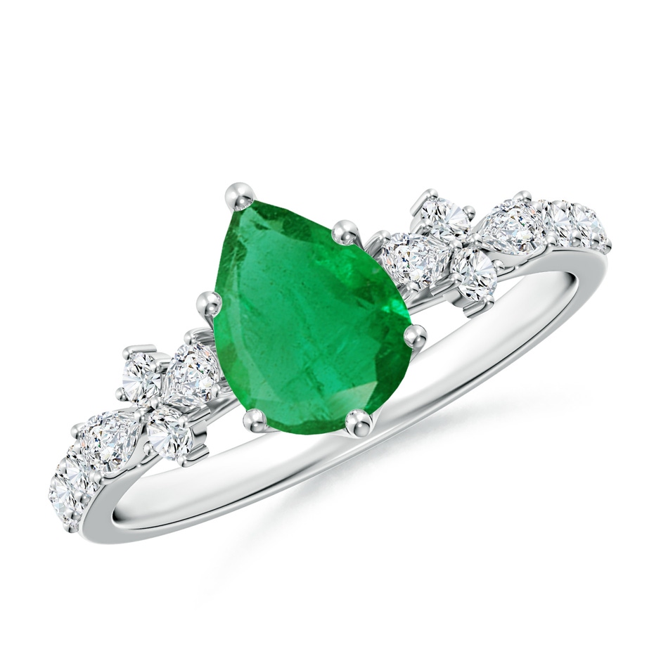 8x6mm AA Pear-Shaped Emerald Side Stone Engagement Ring with Accents in P950 Platinum 