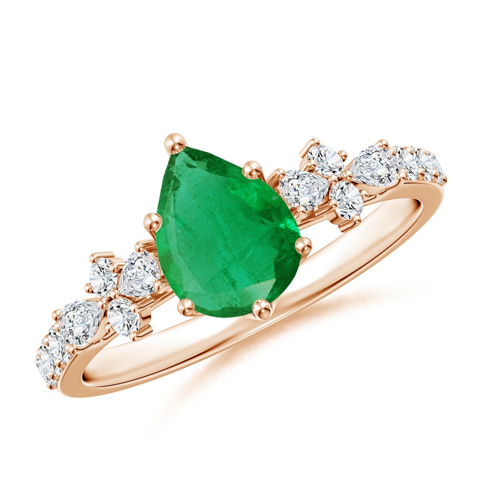 8x6mm AA Pear-Shaped Emerald Side Stone Engagement Ring with Accents in Rose Gold 