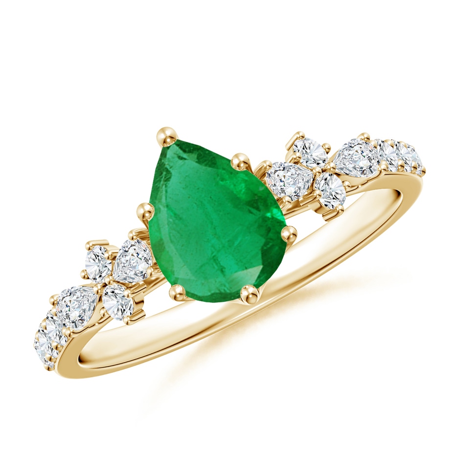 8x6mm AA Pear-Shaped Emerald Side Stone Engagement Ring with Accents in Yellow Gold 