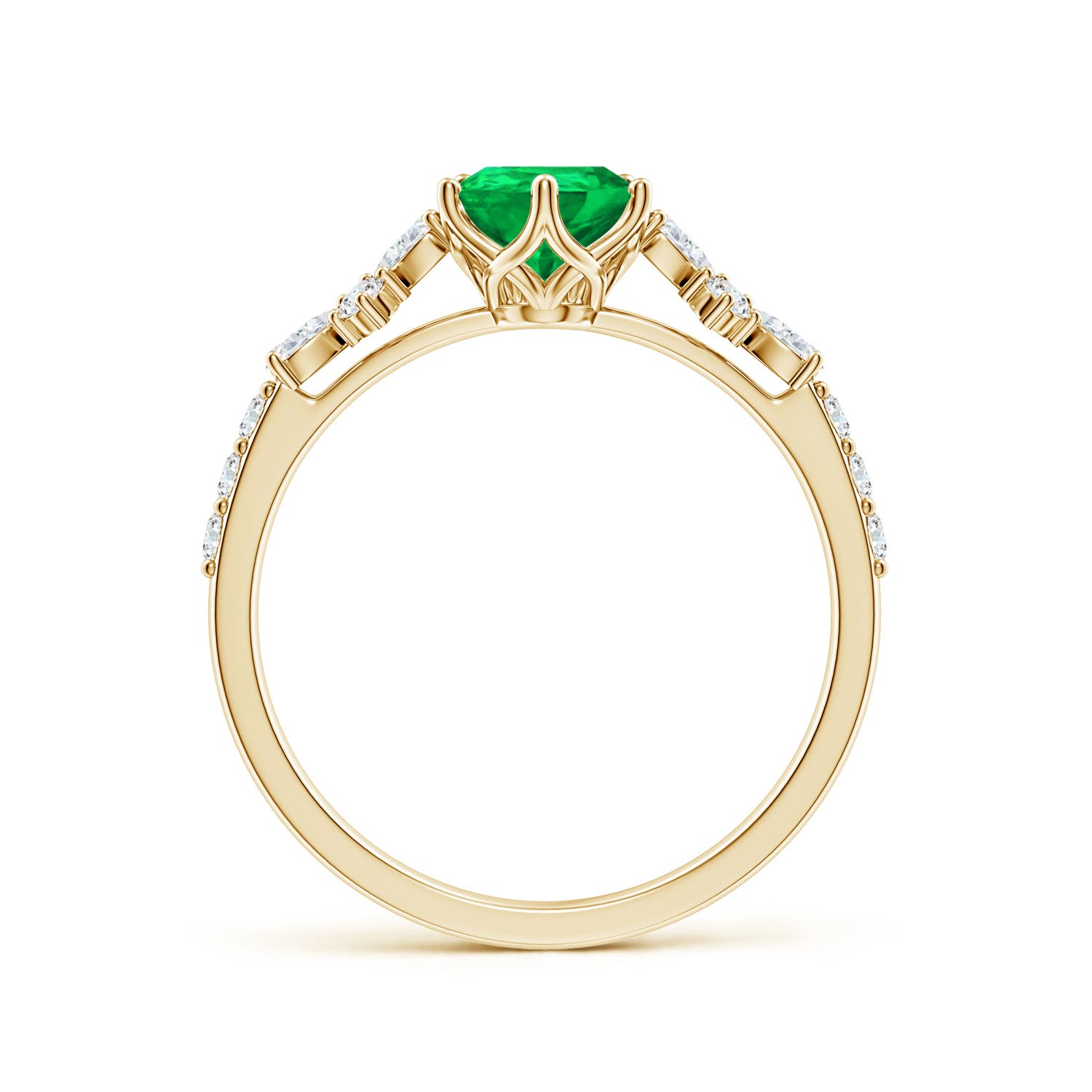8x6mm AAA Pear-Shaped Emerald Side Stone Engagement Ring with Accents in Yellow Gold