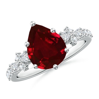 10x8mm AAAA Pear-Shaped Ruby Side Stone Engagement Ring with Accents in P950 Platinum