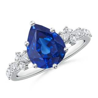 10x8mm AAA Pear-Shaped Blue Sapphire Side Stone Engagement Ring with Accents in P950 Platinum