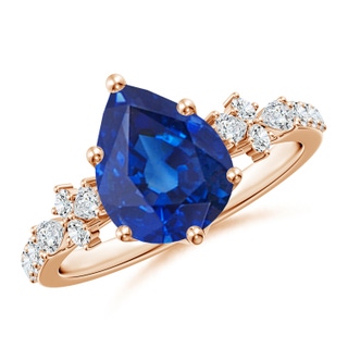 10x8mm AAA Pear-Shaped Blue Sapphire Side Stone Engagement Ring with Accents in Rose Gold