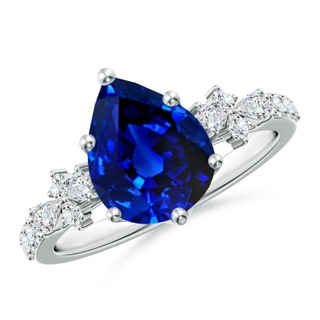 10x8mm AAAA Pear-Shaped Blue Sapphire Side Stone Engagement Ring with Accents in P950 Platinum