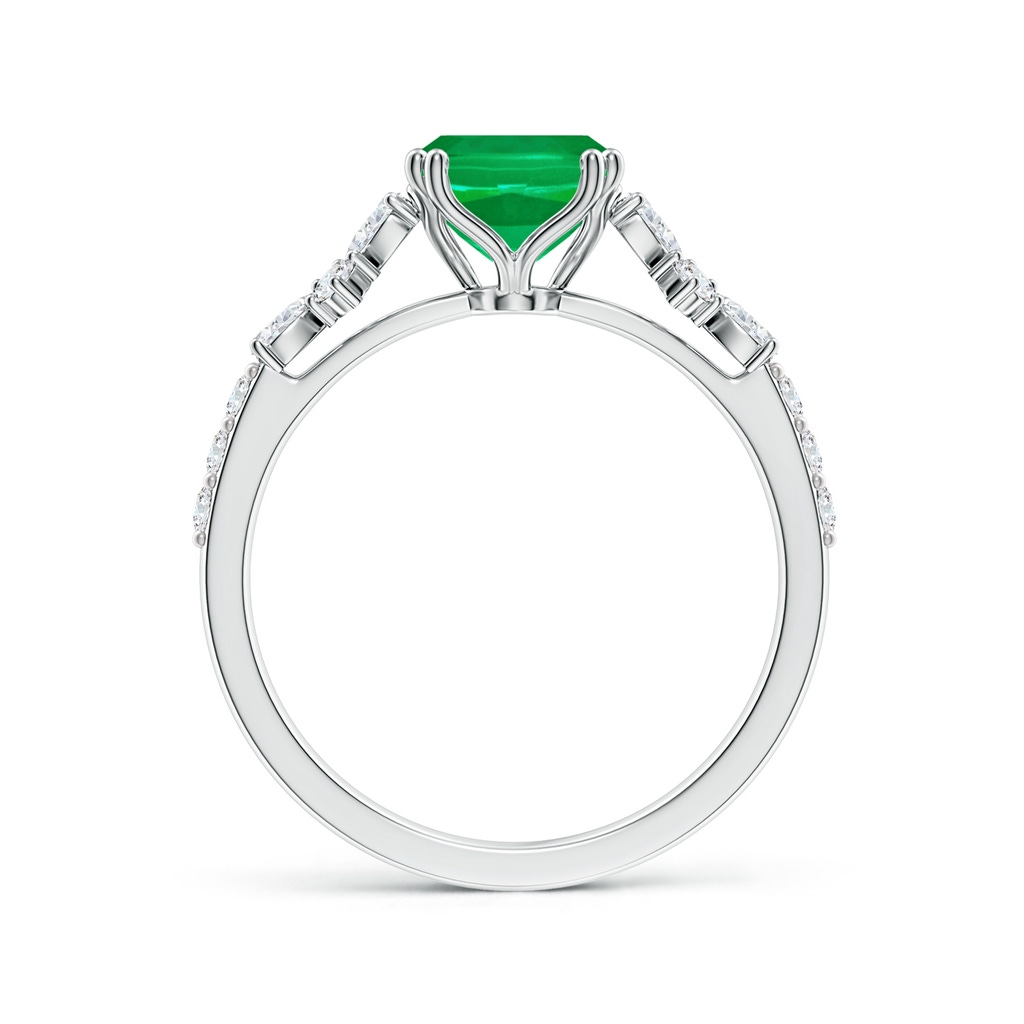 9x7mm AAA Emerald-Cut Emerald Side Stone Engagement Ring with Accents in White Gold Side 199