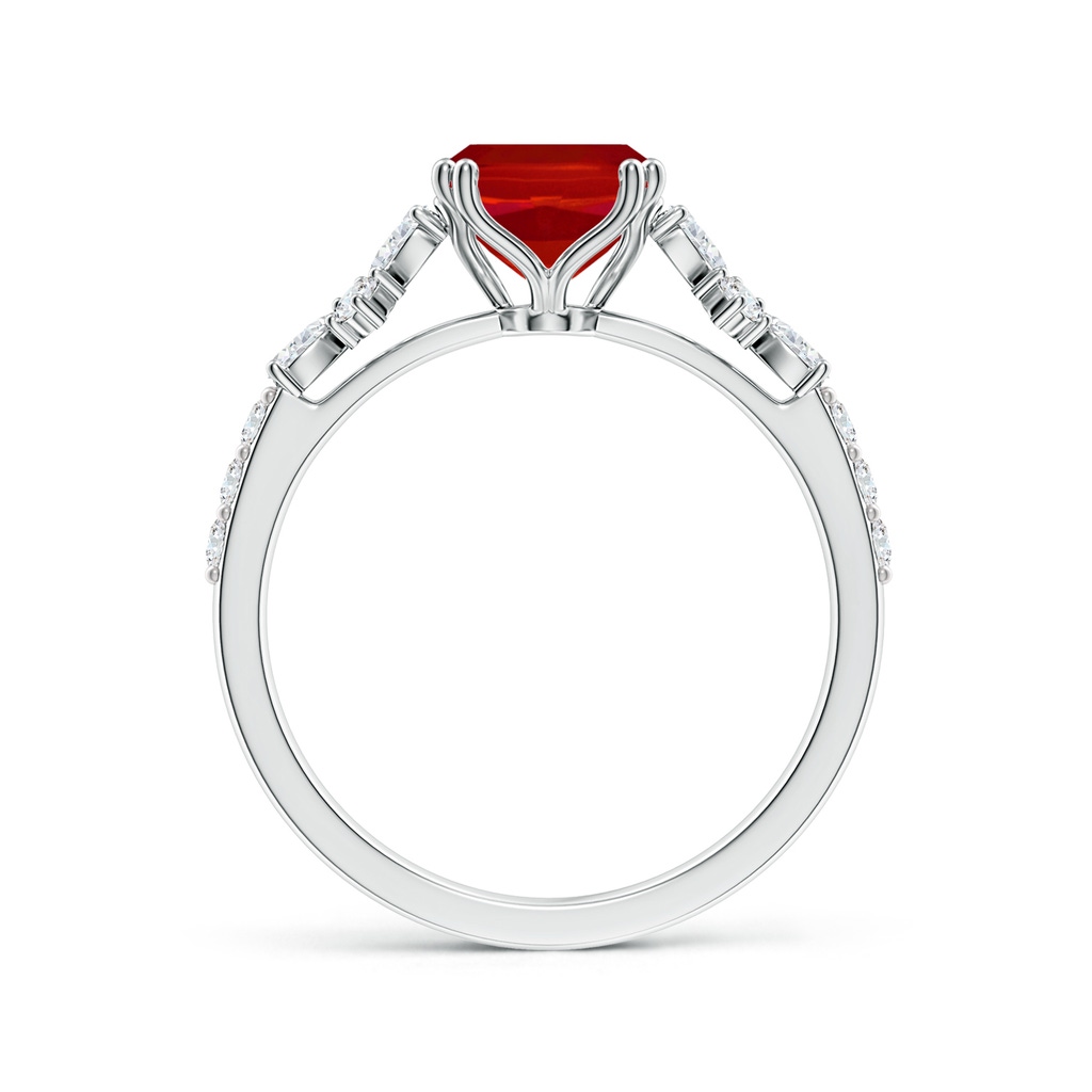 9x7mm AAA Emerald-Cut Ruby Side Stone Engagement Ring with Accents in White Gold Side 199