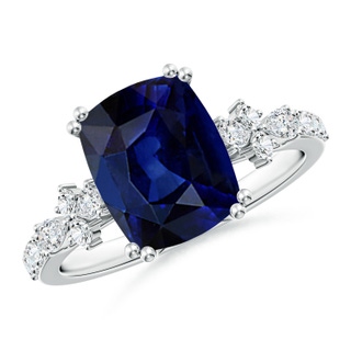 10x8mm AAA Emerald-Cut Blue Sapphire Side Stone Engagement Ring with Accents in P950 Platinum