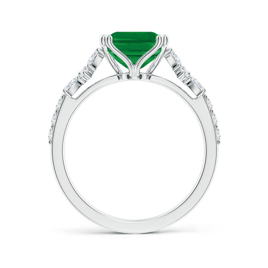 10x8mm AAA Cushion Rectangular Emerald Side Stone Engagement Ring with Accents in 18K White Gold side 199