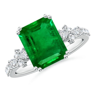 10x8mm AAAA Cushion Rectangular Emerald Side Stone Engagement Ring with Accents in P950 Platinum