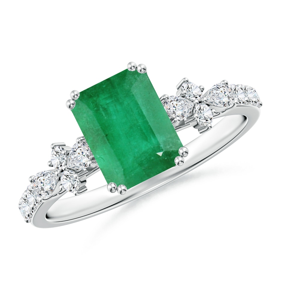 8x6mm A Cushion Rectangular Emerald Side Stone Engagement Ring with Accents in P950 Platinum 