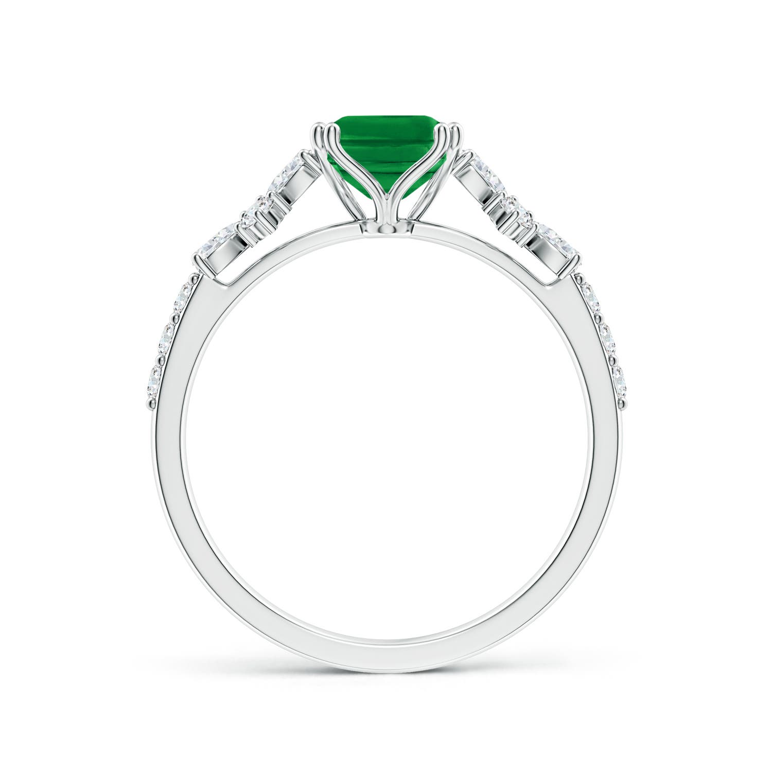 8x6mm AAA Cushion Rectangular Emerald Side Stone Engagement Ring with Accents in White Gold