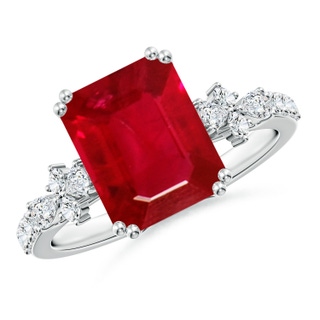 10x8mm AAA Cushion Rectangular Ruby Side Stone Engagement Ring with Accents in P950 Platinum