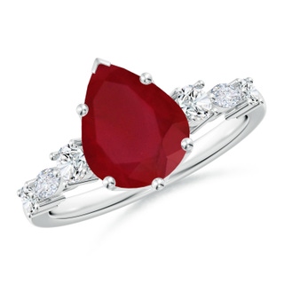 10x8mm AA Classic Pear Ruby Side Stone Engagement Ring in P950 Platinum