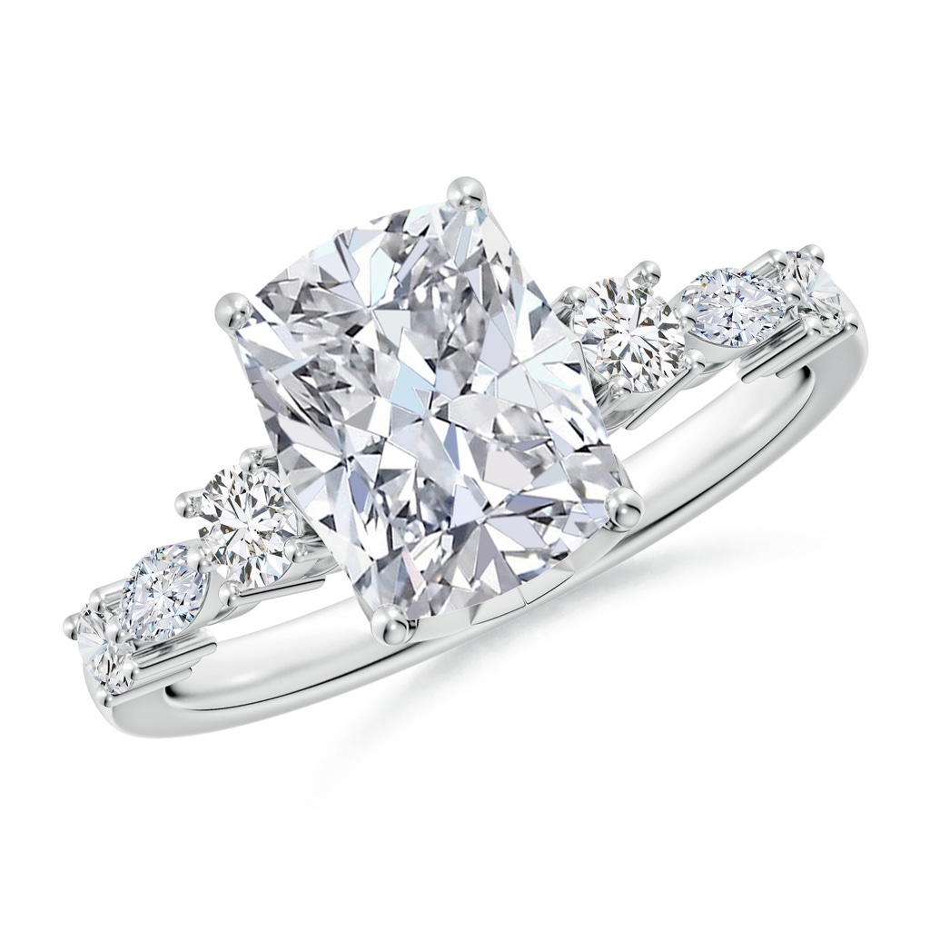 8.5x6.5mm HSI2 Classic Cushion Rectangular Diamond Side Stone Engagement Ring in White Gold