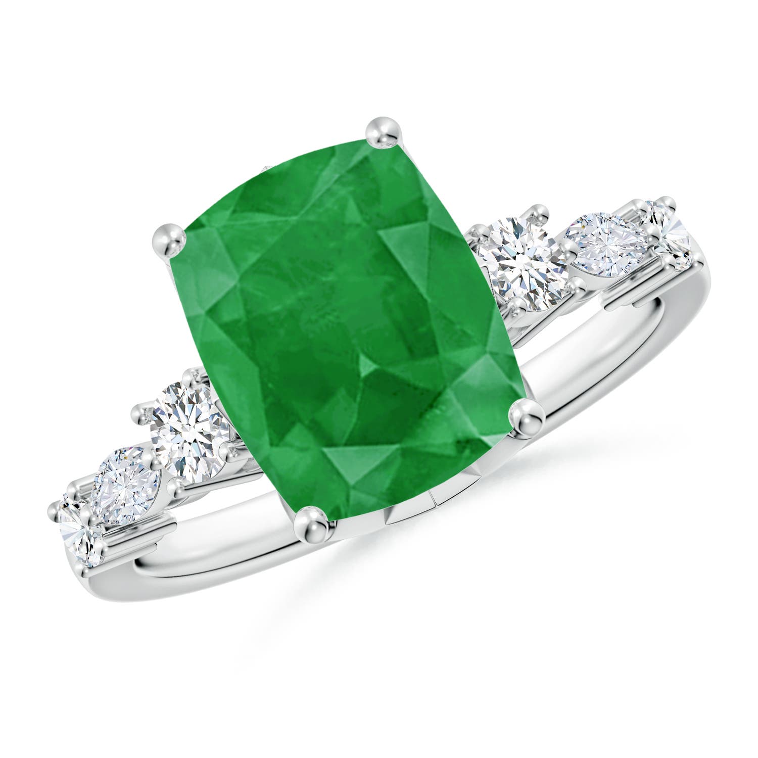 10x8mm A Classic Cushion Rectangular Emerald Side Stone Engagement Ring in P950 Platinum