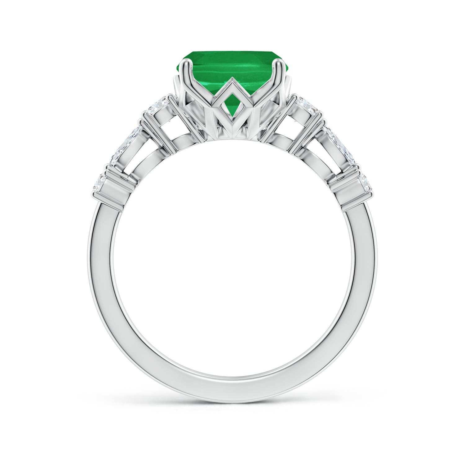 10x8mm A Classic Cushion Rectangular Emerald Side Stone Engagement Ring in P950 Platinum
