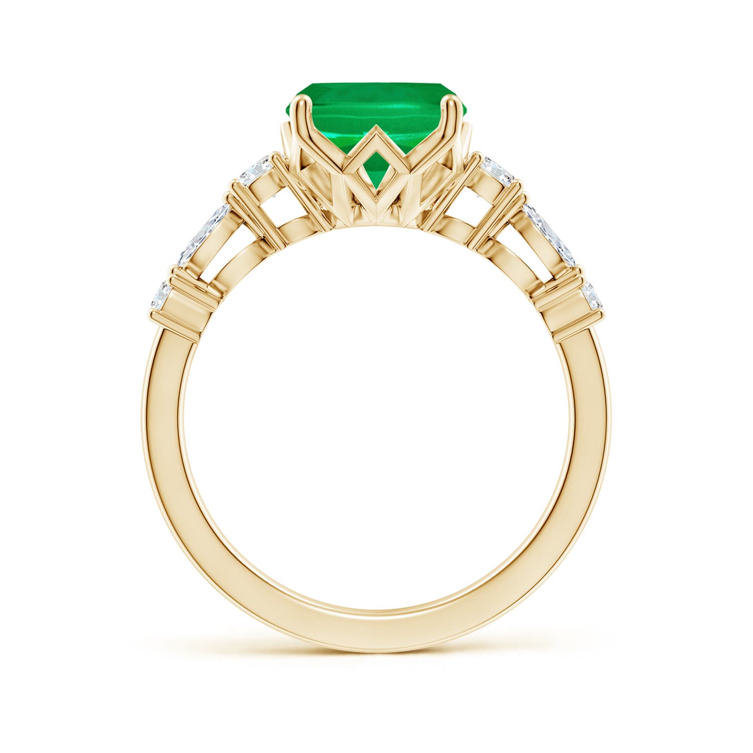 10x8mm AAA Classic Cushion Rectangular Emerald Side Stone Engagement Ring in 18K Yellow Gold