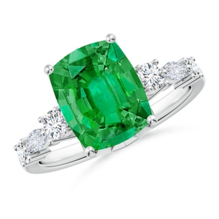 10x8mm AAA Classic Cushion Rectangular Emerald Side Stone Engagement Ring in P950 Platinum