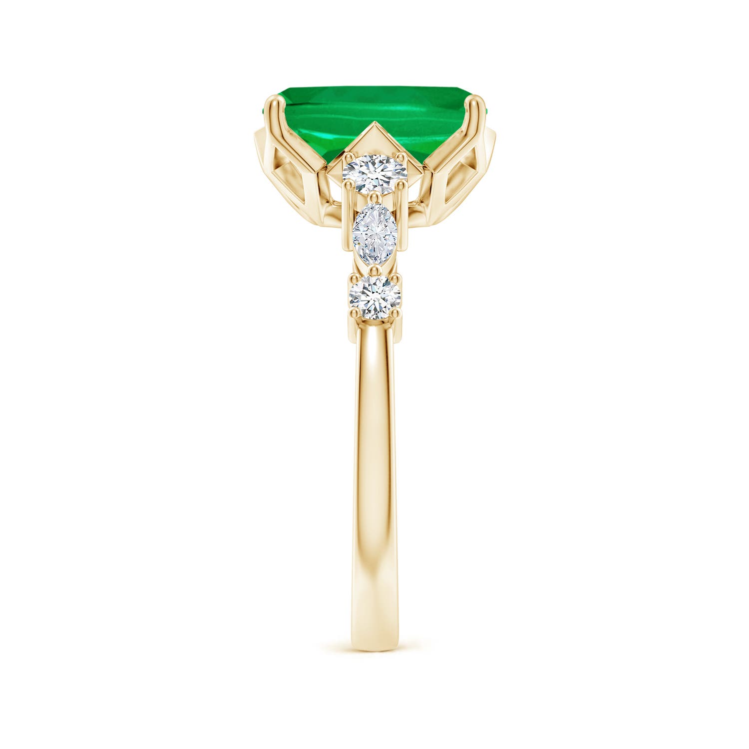 10x8mm AAA Classic Cushion Rectangular Emerald Side Stone Engagement Ring in Yellow Gold - side 3