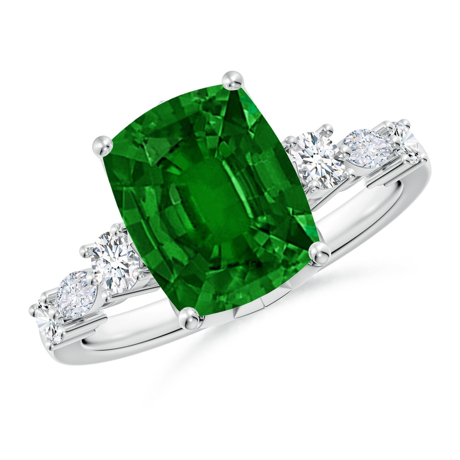 10x8mm AAAA Classic Cushion Rectangular Emerald Side Stone Engagement Ring in White Gold 